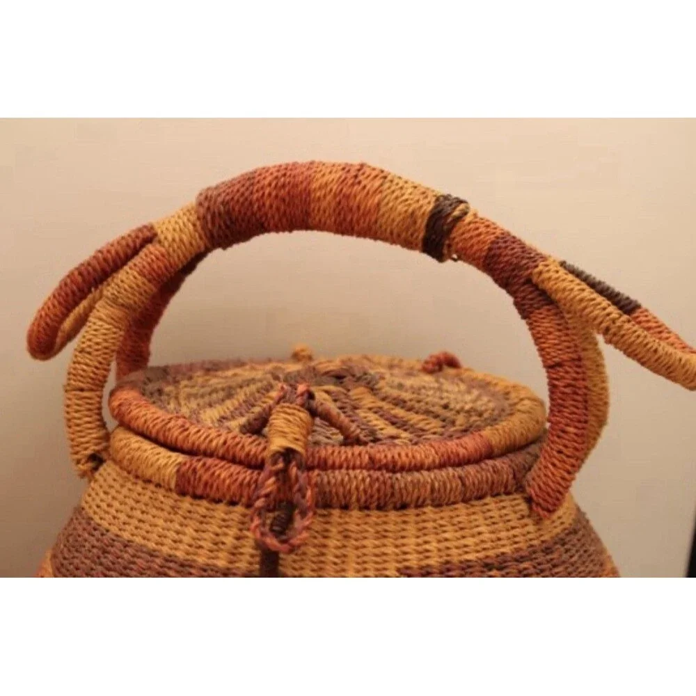 Set Of 2 Authentic Handwoven African Baskets: Zulu Beer Basket & Lidded Storage⁠